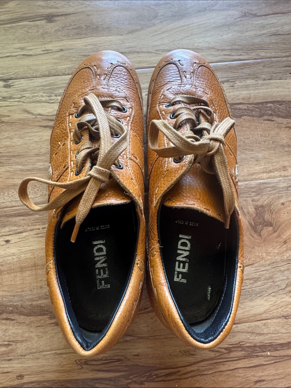 Fendi Selleria Tan Pebble-Grain Leather Sneakers